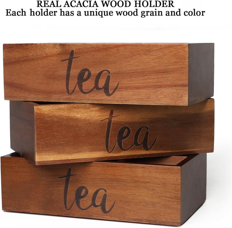 LBEMEY Tea Bag Organizer,Acacia Wood Tea Storage Containers with 6 Compartments, Sugar Packet Holder,Tea Bag Caddy Box for Cabinet Countertop Office (Brown-Labeled "Tea") - Image 5